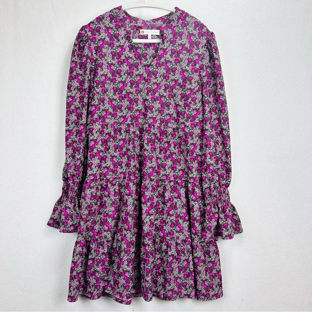 Jude Connally Tammi Floral Dress Size Large Tiered Mini Long Sleeve Flouncy